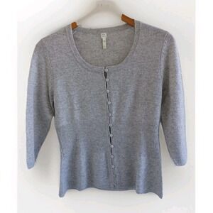 Future Paradise 100% Cashmere Gray Button Cardigan Sweater Womens Medium